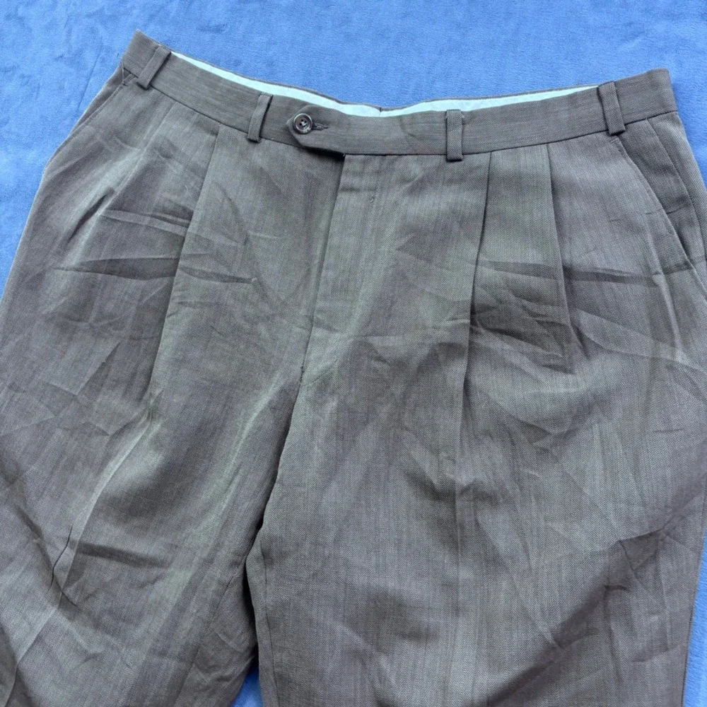 Lauren Ralph Lauren Mens Gray Herringbone Pleated Cuffed Dress Pants 39x28.5